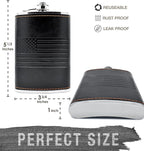 Leather American Flag Hip Flask - Leak Proof Food Grade Stainless Steel for Whiskey or Bourbon Liquor | Bonus Funnel (USA 8 Ounce Flask, Black Leather Wrap)