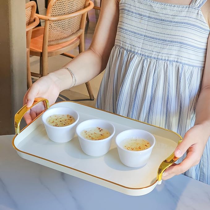 Set of 3 Serving Platters with Handles 16.5/15/13.2 Inch Large Party Serving Trays, Reusable Rectangular White Plastic Trays for Food, Dinner, Cookie, Cake, Turkey, Cheese, Fruit, Appetizer