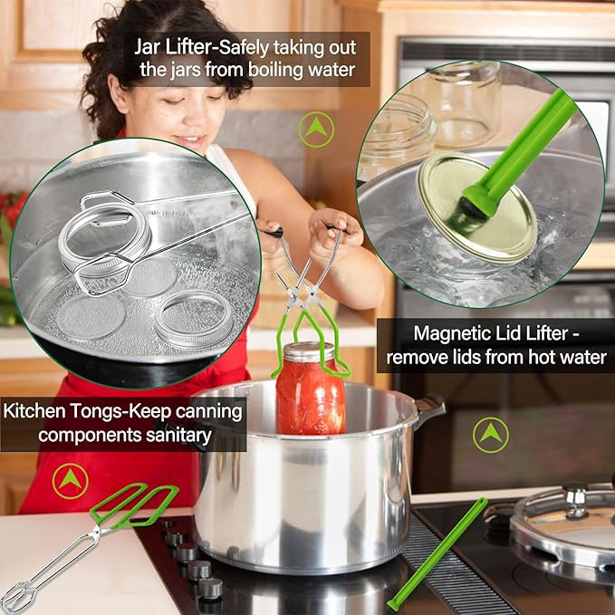 Canning Pot Water Bath Canner with Rack and Mason Jars, 20 Quart Stainless Steel Stock Pots, Canning Supplies Starter Kit Beginners Tools Set, Jar Lifter Tongs and Pickling Kit Accessories