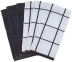 T-fal Solid & Checked Parquet Kitchen Towels: Highly Absorbent, Super Soft Long Lasting - 100% Cotton, 16"x26" Dish Towels for Cleaning & Drying Dishes, Pans, Glassware, Countertops, 6-Pack, Charcoal