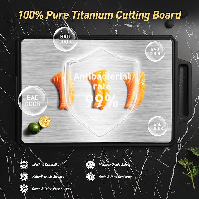 Titanium Cutting Boards for Kitchen Chopping Board with Handle Large Big Small Kitchen Meat Butcher Block Double Sided Pure Titanium and Wheat Straw PP Not Wood Bamboo Plastic Teak Black/Grey