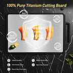 Titanium Cutting Boards for Kitchen Chopping Board with Handle Large Big Small Kitchen Meat Butcher Block 2 in 1 Pure Titanium and Wheat Straw PP Not Wood Bamboo Plastic Silicone Teak Black/White