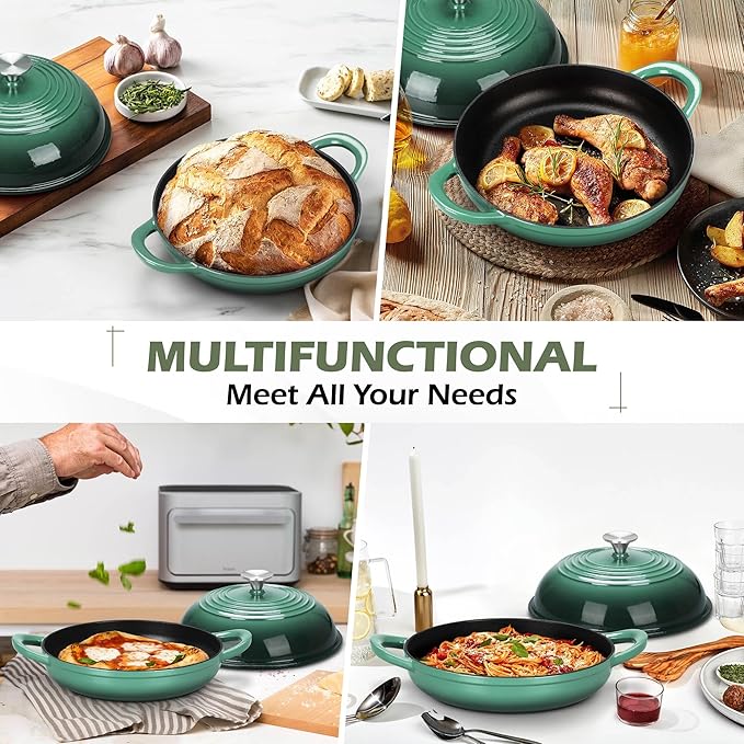Bread Oven for Sourdough (5.5 QT), Joyfair Enamaled Cast Iron Bread Dutch Oven with Lid, Sourdough Bread Baking Pan, Heavy Duty Dual Handles, Non-Stick & Even Cooking, Oven-safe 500°F, Olive Green