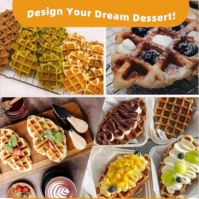 Hehinton® Commercial Waffle Maker, 110V 2300W Belgian Waffle Maker with Oil Grooves and Drip Tray, Heavy Duty Stainless Steel Body, Nonstick Waffle Iron Perfect for Home Kitchen Restaurant