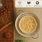 Metal Colander 2 Pack, Strainer Bowel with Handles 2Qt & 6Qt Powder Coated Solid Ring Base Heavey Duty Kitchen Drainer Basket for Pasta Veggies and Fruits,New Home Apartment Essentials (Almond Cream)