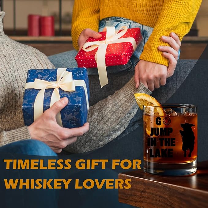 kunlisa Funny Lakeside Dog Whiskey Glasses, Lake House Decor and Gifts, Lakeside 10 oz Drinking Rocks Glasses for Women Men Whisky Cocktail Scotch Bourbon Liquor