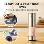 ThermoPro Upgraded Larger Capacity Electric Salt and Pepper Grinder Set, Rechargeable Salt and Pepper Shakers with External Adjustment, Stainless Steel Auto Salt Grinder with Dust Cover & LED lights