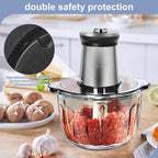 Electric Meat Grinder 850W Food Chopper Food processor with LED timer one 16cup thick glass bowl, 2 sets three-layers 6 blades cutter
