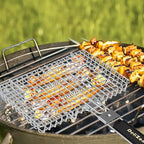 Grill Baskets Fish Grilling Rack for Outdoor Grill with Removable Handle, Come with Basting Brush Food Tongs & 5x BBQ Skewers