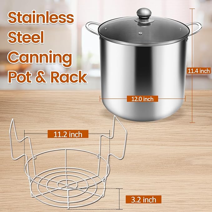 Canning Pot with Lid & Rack, 21.5 QT Stainless Steel Water Bath Canner for Home Canning, Complete Canning Supplies with Funnel, Jar Lifter, Tongs, Lid Lifter, Wrench, Bubble Remover