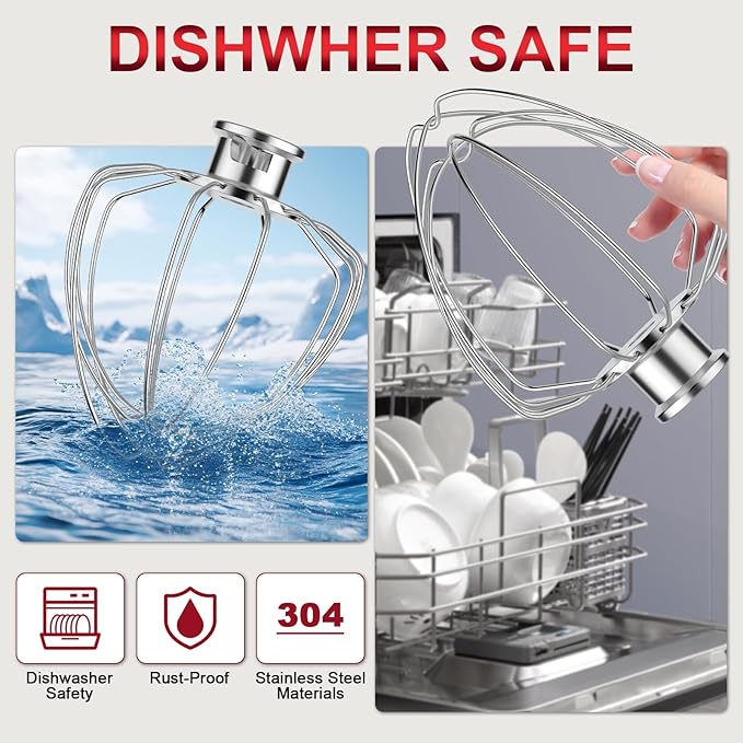 6-Wire Whip Attachment Fits KitchenAid Tilt-Head Stand Mixer Replace K45WW, Stainless Steel, Egg Heavy Cream Beater, Cakes Mayonnaise Whisk