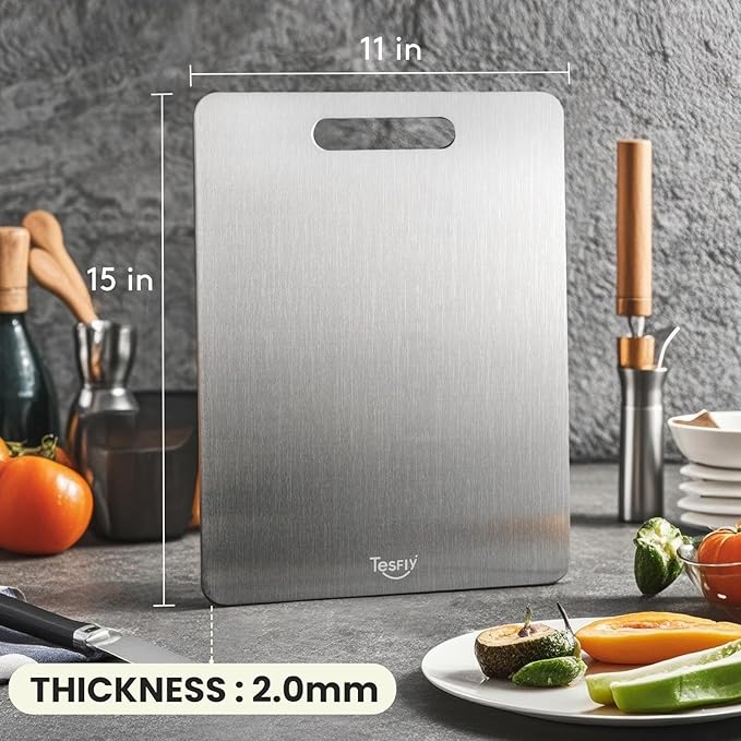 New Titanium Cutting Board -100% Pure Titanium Cutting Boards For Kitche,Easy to clean, Double-sided food-grade Cutting Board For Meats, Fruits And Vegetables (15 * 11)