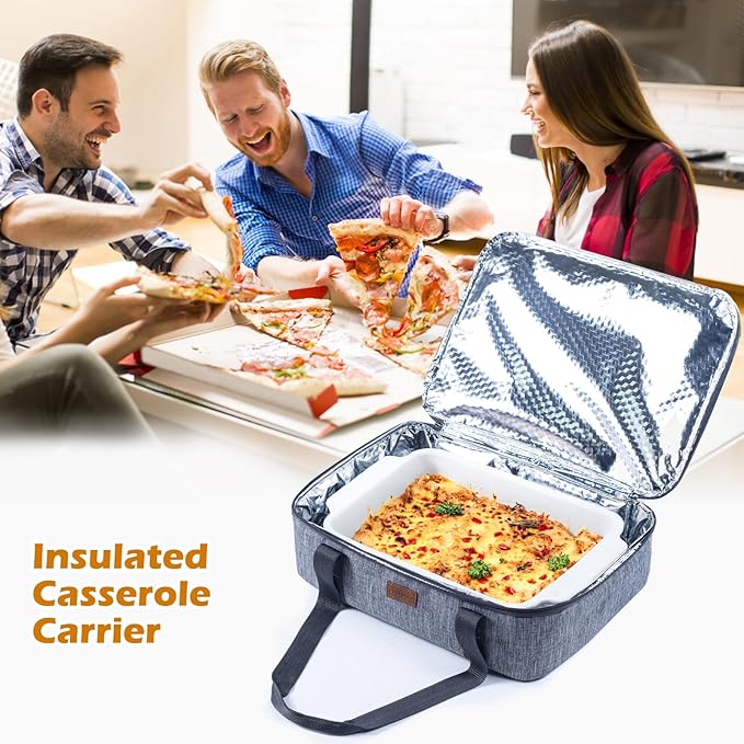 BAGSPRITE Insulated Casserole Carrier for Hot or Cold Food with Heat-resistant Mat, Casserole Dish Carrier Insulated Food Carrier, Hot Food Carrier, Foil Pan Carrier Fits 9" x 13" Baking Dish