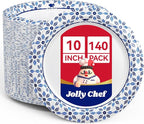 JOLLY CHEF 10 inch Disposable Paper Plates 140 Count, Soak Proof, Cut Proof, Heavy Duty Paper Plates for Everyday Use