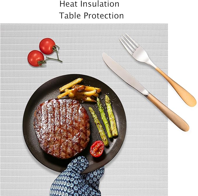 Myir JUN Placemats Set of 8, Vinyl Woven Placemats Place Mats Indoor Set of 8 Washable Table Mats Non-Slip Place mats for Dining Table (White Smoke, Set of 8)