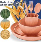 Hommaly Wheat Straw Dinnerware Sets,64-Piece Plates and Bowls Sets for 8-Unbreakable,Reusable Plastic Dish Set-Dinner Plate/Dessert Plate/Cereal Bowl/Cup/Utensils-Dishwasher Safe 64P-Coral Coast
