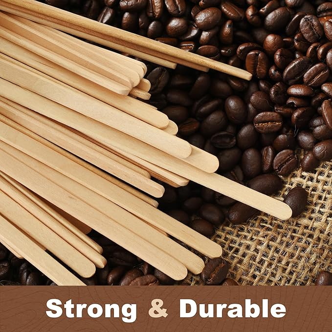 LotFancy 900Pcs Coffee Stirrers, 7 inch Birch Wood Coffee Stir Sticks, Sturdy Wooden Sticks, Great for Your Coffee Nook, Splinter Free, Round End