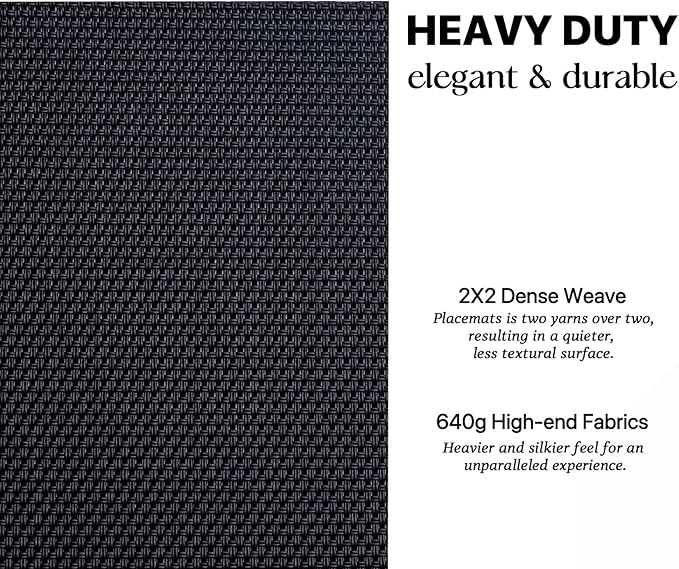 LEXMORE PlaceMats Set of 12 Vinyl/Plastic Woven Place Mats for Kitchen Table Indoor/Outdoor Washable PlaceMat Wipeable Dining Table Mats(Black)