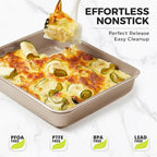 HONGBAKE Deep Baking Pans Set of 3, Nonstick Rectangle Sheet Cake Pans, 13/11/9 Inch Metal Oven Tray for Cooking Lasagna Brownie, Stackable Multi-Depth Bakeware, Golden