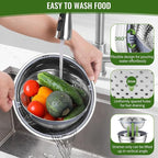 P&P CHEF 4-In-1 Stainless Steel Colander with Bowl Set, Rotatable Strainers for Kitchen, Fruit Cleaner, Washing Fruit & Draining Pasta, Mixing Bowl and Lid with Grater for Salad, Black