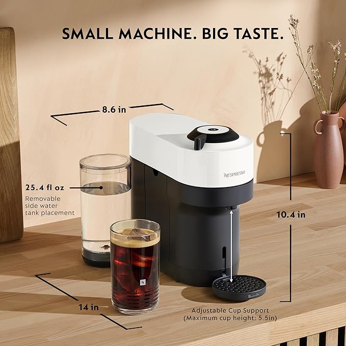 Nespresso Vertuo Pop+ Coffee and Espresso Maker by Breville with Milk Frother, Coconut White