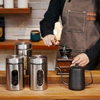 3 Pcs Stainless Steel Canister Set with Glass Windows Visible Storage Jars Silver Kitchen Canister Set for Pasta Flour Oat Sugar Container, Kitchen Tools, Housewarming Gifts(32 oz)