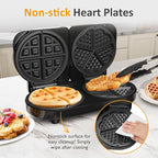 Sunvivi Dual Waffle Maker: Heart Waffle & Classic Waffle Iron with 2 Adjustable Temp Knobs, Nonstick Waffle Machine with Indicator Light, Easy to Clean, The best gifts for Her, Kids and Families