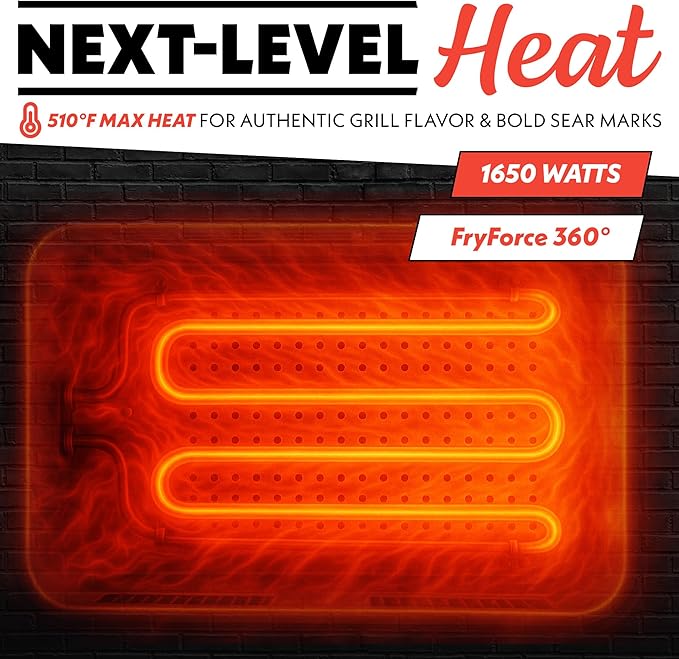 Gourmia Smokeless Indoor Grill & Air Fryer with Recipe Book – Electric Grill for Indoor Use, 5‑in‑1 Countertop Cooker, Cast-Iron Grate, 1650W, Glass Lid, Dishwasher-Safe Plates