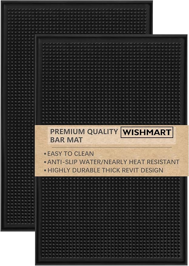 Rubber Bar Mat Set of 2 – 18"x12", Black – Durable, Non-Slip, Non-Toxic Spill & Drying Mats for Bars, Restaurants, Coffee Shops, Countertops & Tabletops