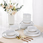 AmorArc Ceramic Dinnerware Set for 6 | Speckled Stoneware Plates and Bowls with Rustic Terracotta Underside| Scratch Resistant,Dishwasher & Microwave Safe Dishes Sets- 18pcs White