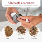 Urban Noon Gravity Salt and Pepper Grinder Set - Battery Operated Electric Grinders with Light (2 Matte Gray Mills) - Automatic One Handed Operation - Electronic Adjustable Shakers - Ceramic Grinders