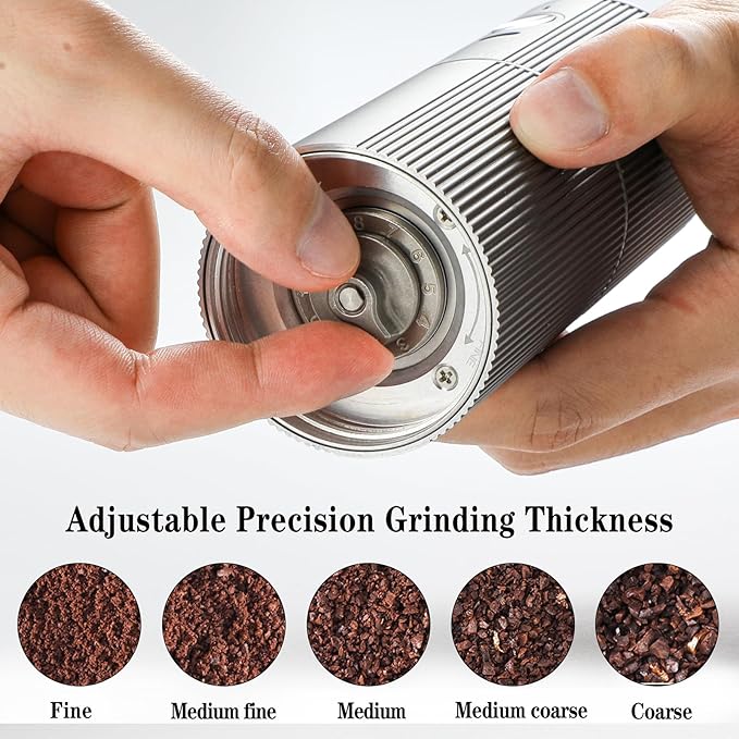 Portable Coffee Grinder Electric Burr Coffee Grinder with 45 Adjustable Settings, Rechargeable Coffee Grinders for Espresso, Travel, Camping and Office (Silver)