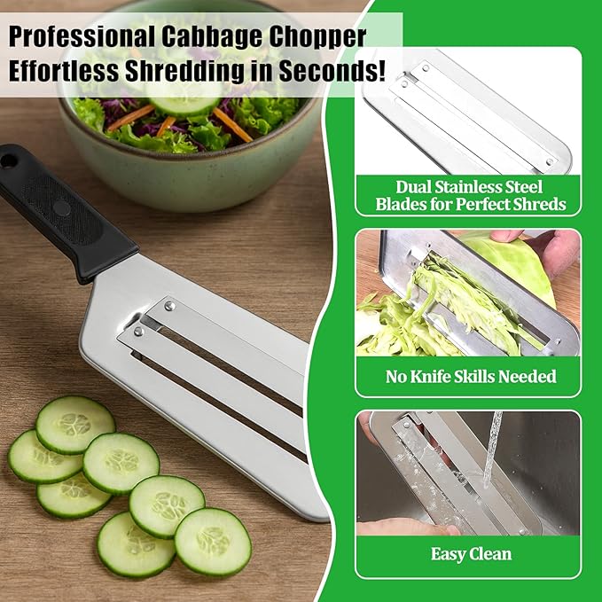 Cabbage Chopper Shredder Quick & Safe Coleslaw Grater for Salad, Sauerkraut Effortless Meal Prep （2 Pack）