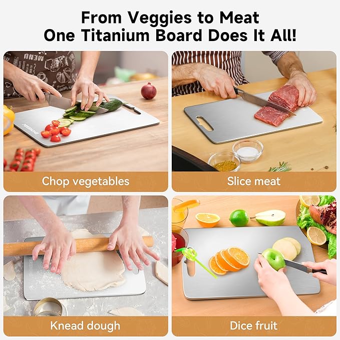 Titanium Cutting Board for Kitchen, Cutting Board Double Sided Food Grade, Chopping Boards with Handle, Dishwasher Safe, Cutting Boards For Meats, Fruits, Vegetables (14x10in)