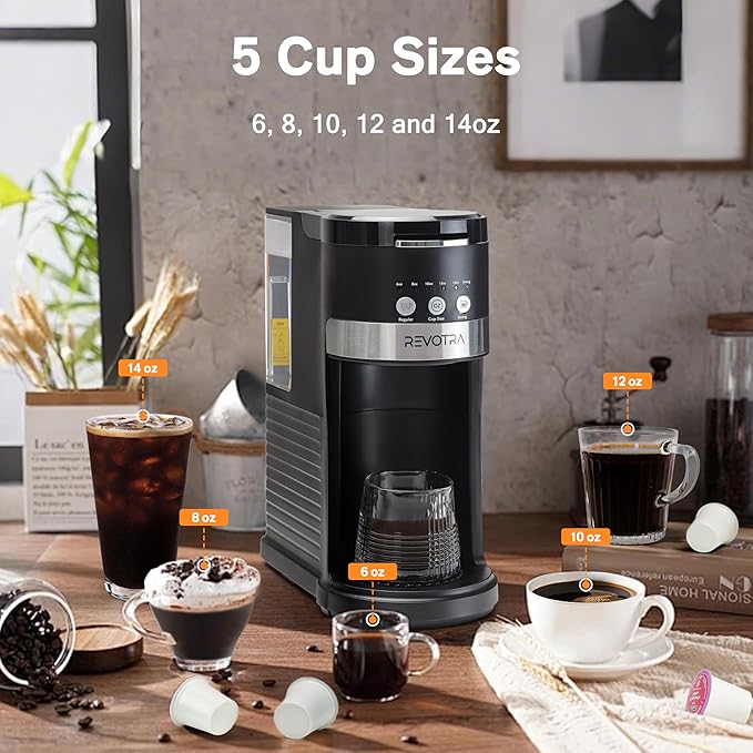 Single Serve Coffee Maker for Pods & Ground Coffee, 6 to 14oz Brew Sizes, Strong Brew Option, Fast Brewing, Compact Design with Removable 40oz Reservoir, Travel Mug Friendly, christmas gift