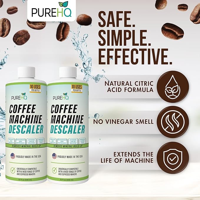 Coffee Machine Descaler (2 Pack) - 20 Uses - Keurig Descaling Solution - Universal Descaler for Keurig, Nespresso, Delonghi, Breville and All Single Use Coffee and Espresso Machines - Made in USA