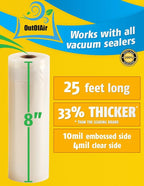 8" x 25' Rolls (Fits Inside Machine) - BULK 8 Pack (200 ft total) OutOfAir Vacuum Sealer Rolls Works With FoodSaver & Other Machines, 33% Thicker BPA Free Sous Vide Commercial Grade Bags