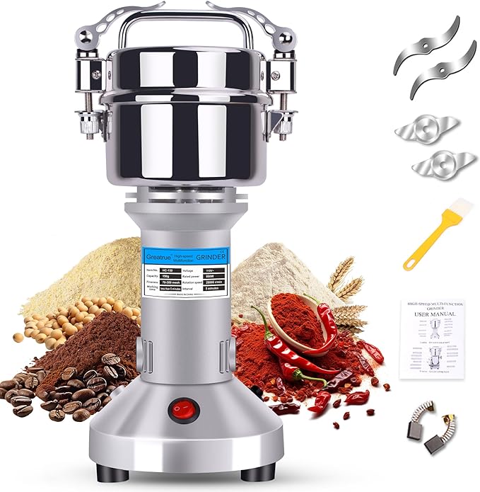 150g Grain Mill Grinder Spice Grinder Flour Mill High Speed Electric Stainless Steel Pulverizer Dry Grinding Machine for Spices Flour Wheat Corn Coffee Herbs