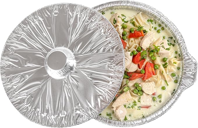 Foil Lux 5.6 Quart Pans And Lids, 100 Disposable Pots With Lids - Oven-Ready, Stove Compatible, Aluminum Foil Baking Pans, Freezable, For Outdoor Camping, Vacation, Picnic, And More - Restaurantware