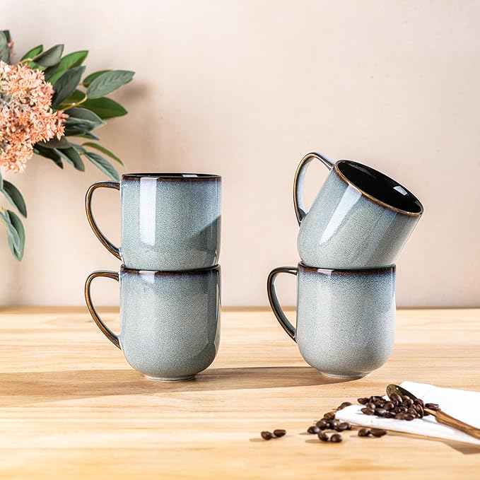 LERATIO Ceramic Dinnerware Sets for 4,16-Piece Reactive Glaze Plates and Bowls Set with Mugs,Highly Chip and Crack Resistant | Dishwasher,Microwave & Oven Safe Dishes set-Gray White