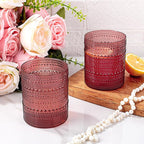 18PCS Plastic Hobnail Drinking Glasses - 14 Oz Burgundy Vintage Glasses Drinkware - Disposable Beaded Cups for Beer, Whiskey, Juice, Cocktail, Wine, Party