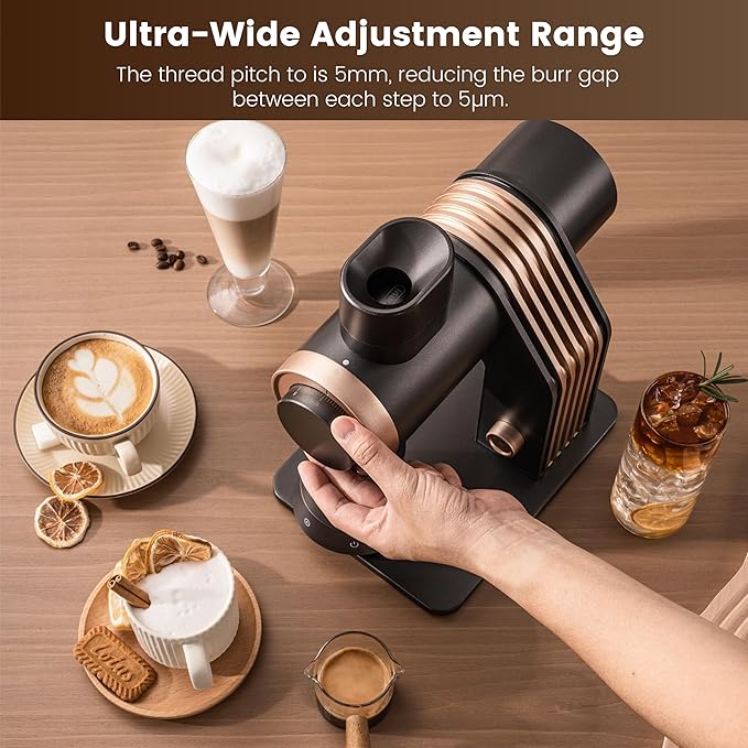 Gevi VelPro 400 Single Dose Coffee Grinder with Variable Speed, Stepless Adjustment, 64mm Titanium Flat Burr & Single Dosing Cup, Coffee Bean Grinder for Drip, French Press & Cold Brew-Black Gloden