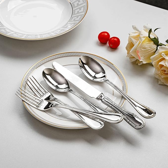20-piece Silverware Set for 4, 18/10 Stainless Steel Flatware Set, Fine Silverware Set, Serving Utensil Sets, Finely Polished and Dishwasher Safe, Cupid