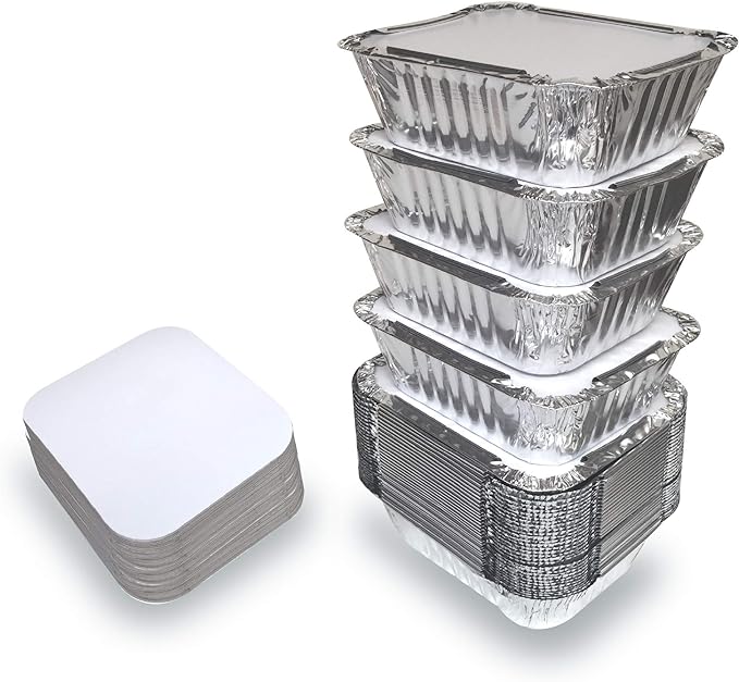 Spare Essentials 55 Pack - Small Foil Pans with Lids - To Go Food Containers with Lids 1lb Mini Aluminum Pans Freezer Safe Foil Take out Trays Heat proof Aluminum Meal Prep Containers 5.5x4.5x1.9 in
