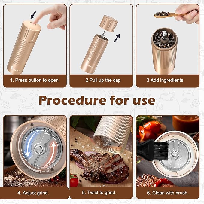 USB Rechargeable Salt and Pepper Grinder Set Electric Pepper Grinders Automatic Pepper Mills Salt Shaker Adjustable Coarseness Large Capacity One Hand Operation (GOLD)