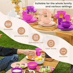 Homienly 40-Piece Wheat Straw Dinnerware Set, Reusable Plates and Bowls Sets, Alternative to Plastic Dishes Set-Dinner Plates with Textured Pattern, Bowls, Cups, Dishwasher Safe - Pink Flower