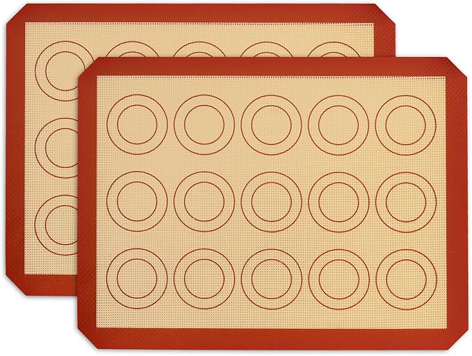 P&P CHEF 11.6 Inch Silicone Baking Mats, 2 Pcs Reusable Silicone Oven Mat, Non Stick Baking Supplies for Macaroon Pastry Bread Dough Cookie, Fits Well with Sheet Pan, Healthy & Easy Clean
