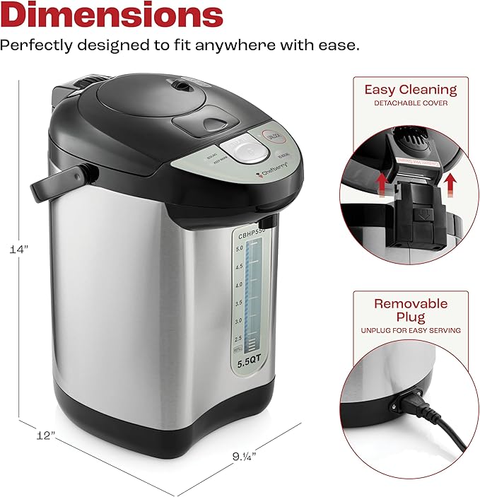 Premium 5.5 QT Hot Water Boiler and Warmer With auto dispense and Manual Pump, Quick Heatup and Keep-Boil Function for Instant On-Demand Hot Water Anytime, Boil-Dry Protection, ETL Approved