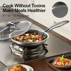 FogDream 10“11” Stainless Steel Pan, Non Stick Frying Skillet with Lid, Tri-Ply Stainless Steel for All Cooktops, Dishwasher and Oven-Safe Cooking Pan, Stay-Cool Handle, Silver