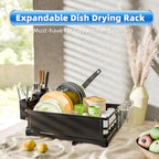 Simple Trending Dish Rack, Steel Dish Drying Rack for Kitchen Counter, Dish Drainer with Cutlery Holder for Large Capacity, Dish Drying Rack with drip Tray, Black